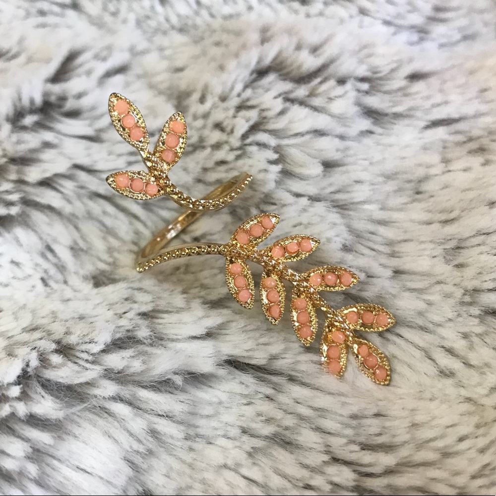 🆕Gold Leaf Ring with Peach color accents
